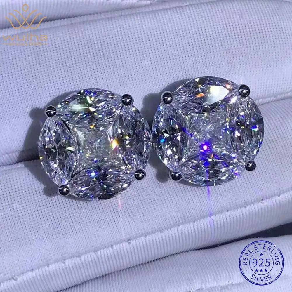 WUIHA 925 Sterling Silver 3EX Crushed Ice 10CT VVS White Sapphire Synthetic Moissanite Stud Earrings for Women Gift Dropshipping