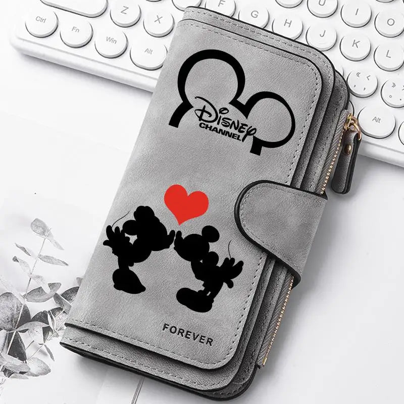 Mickey Minnie Lady Long Zip Wallet Buckle Tote Bag Coin Purse Soft PU Leather Multi-functional Card Holder Casual Daily