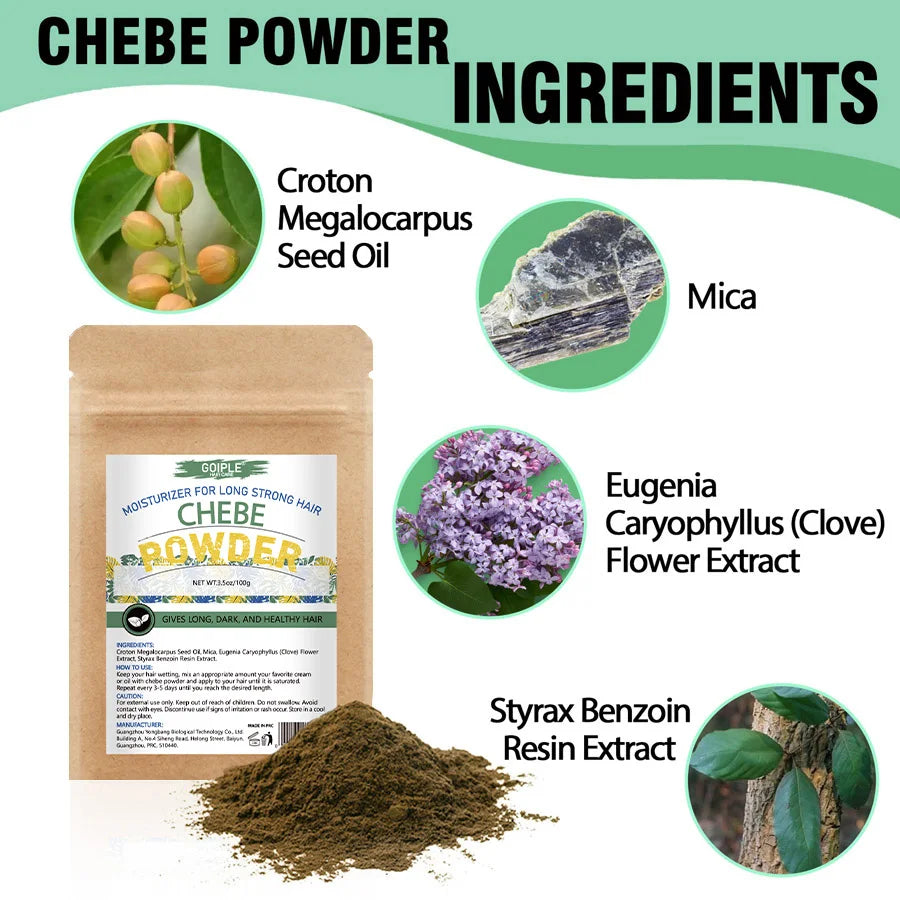 GOIPLE Chebe Powder-Contains Natural Ingredients Promotes Strong and Healthy Hair Strengthens & Thickens Formulated for Dry Hair