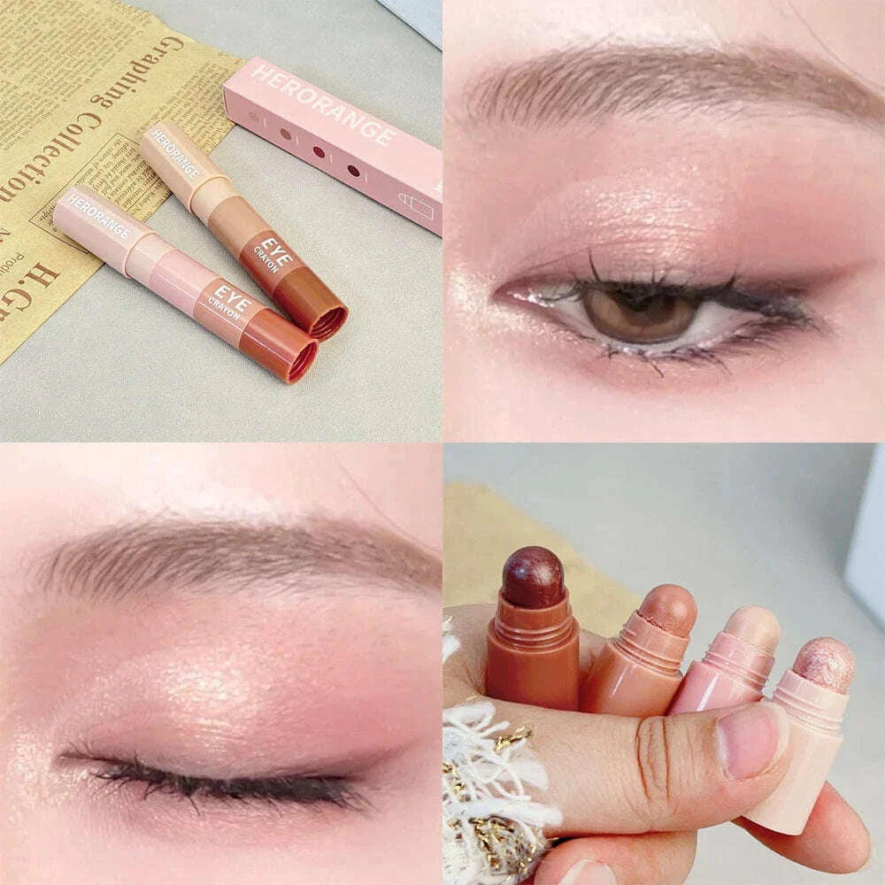 4 In 1 Pearlescent Eyeshadow Pencil Glitter Silkworm Liner Highlighter Pen Lasting Matte Eye Shadow Stick Eyes Makeup Cosmetics