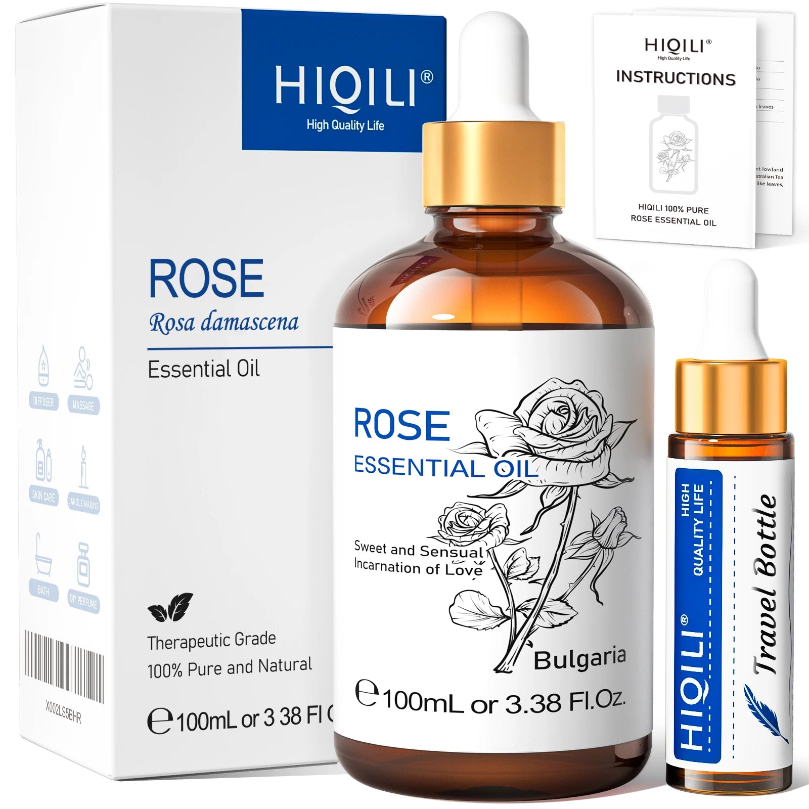HIQILI Ylang-Ylang Essential Oil 100ML Citronella Geranium 100% Natural Tree Oil for Skin Massage Stress Relief & Aromatherapy