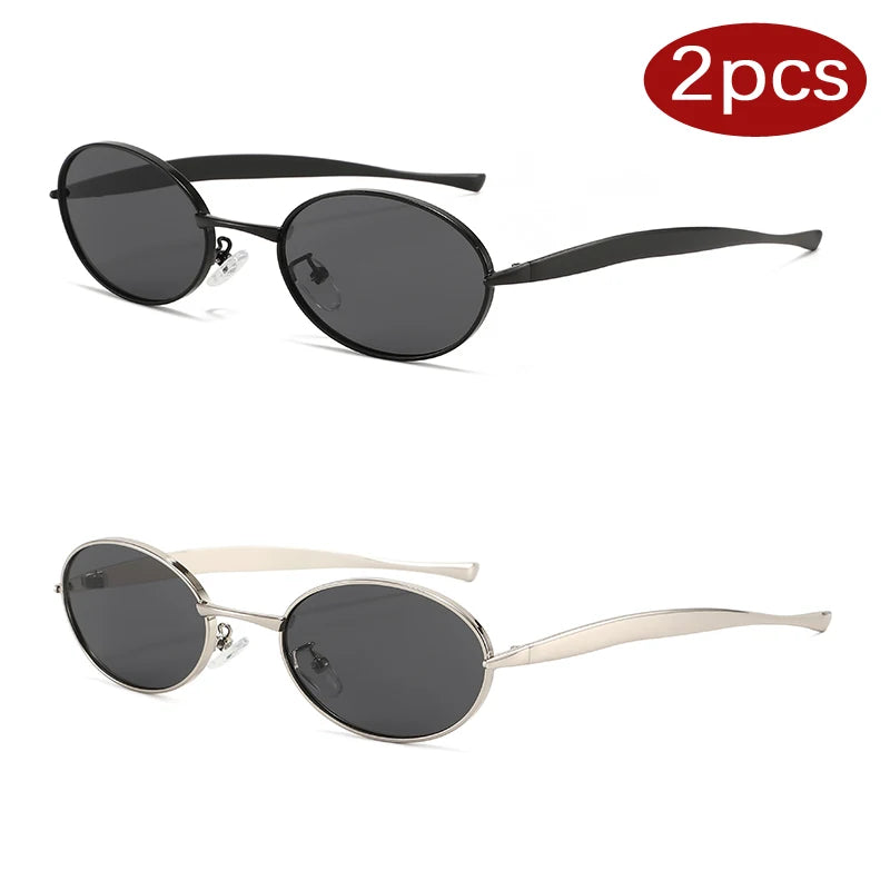 2pcs Y2K Oval Small Frame Unique Sunglasses Women Luxury Brand Metal Sun Glasses Punk Style Colorful Popular Eyeglasses UV400 - Kimlud