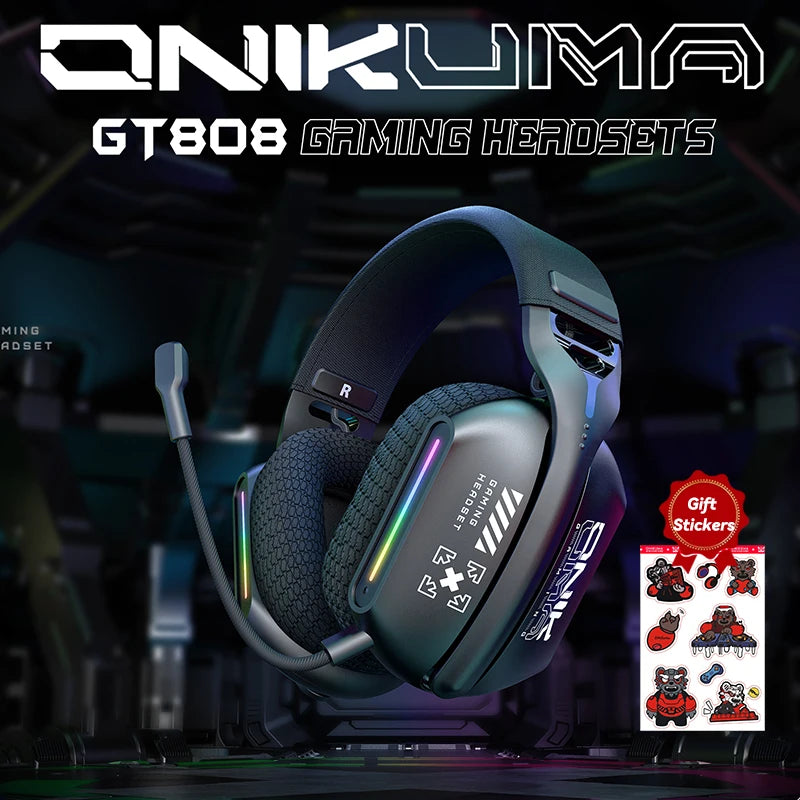 ONIKUMA GT808 2.4GHz Wireless Gaming Headset Noise Cancelling Earphone Headset For PS5 PS4 PC Mac Gaming Headphones With Mic RGB