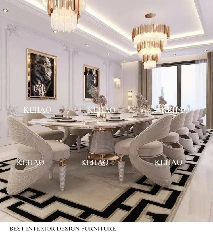 Dining Room Furniture High End Villa Dining Table Sets with 8 10 Chairs Marble Top Dining Table - Kimlud