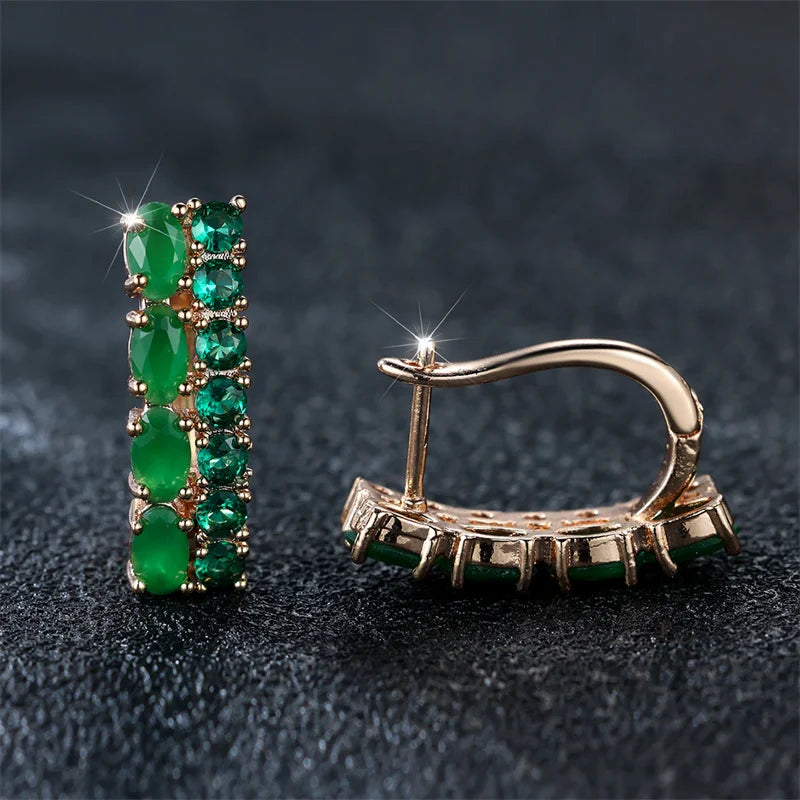 Luxury Female Green Oval Round Clip Earrings Charm Gold Color Wedding Jewelry For Women | Kimlud Luxury Jewelry