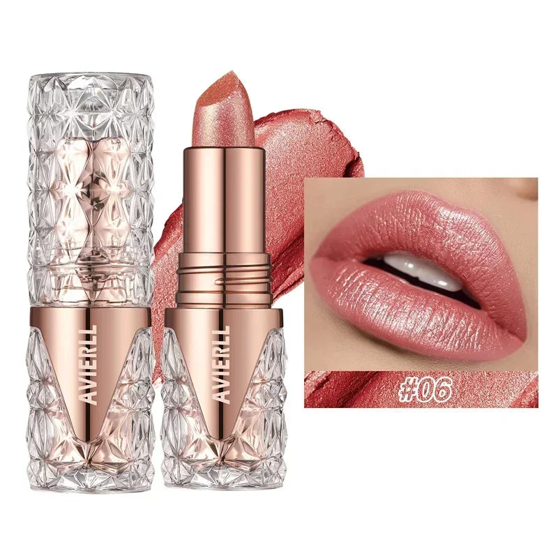 10 Colors 3 in 1 Pearlescent Lipstick Long Lasting Moisturizing Sparkling Quicksand Gold Lip Gloss Pearl Shimmer Sexy Lip Makeup - Kimlud