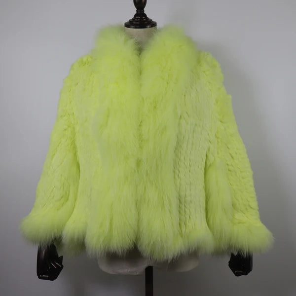 Hot Women Knitted 100% Real Rabbit Fur Shawl Winter Warm Genuine Rabbit Fur Pashmina Coat With Fox Fur Collar For Female...