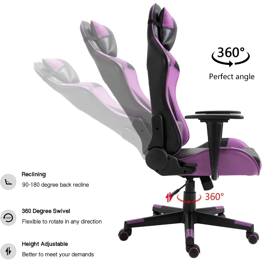 Modern-Depo Gaming Chair Recliner, Ergonomic Swivel Office Computer Desk Chair with Headrest Lumbar Support, Black Purple