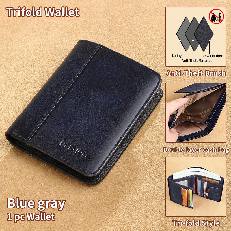 Compact Wallet, Made from Top-Grain Brown Leather with a Gradient Finish, Featuring Built-In RFID Protection Against...