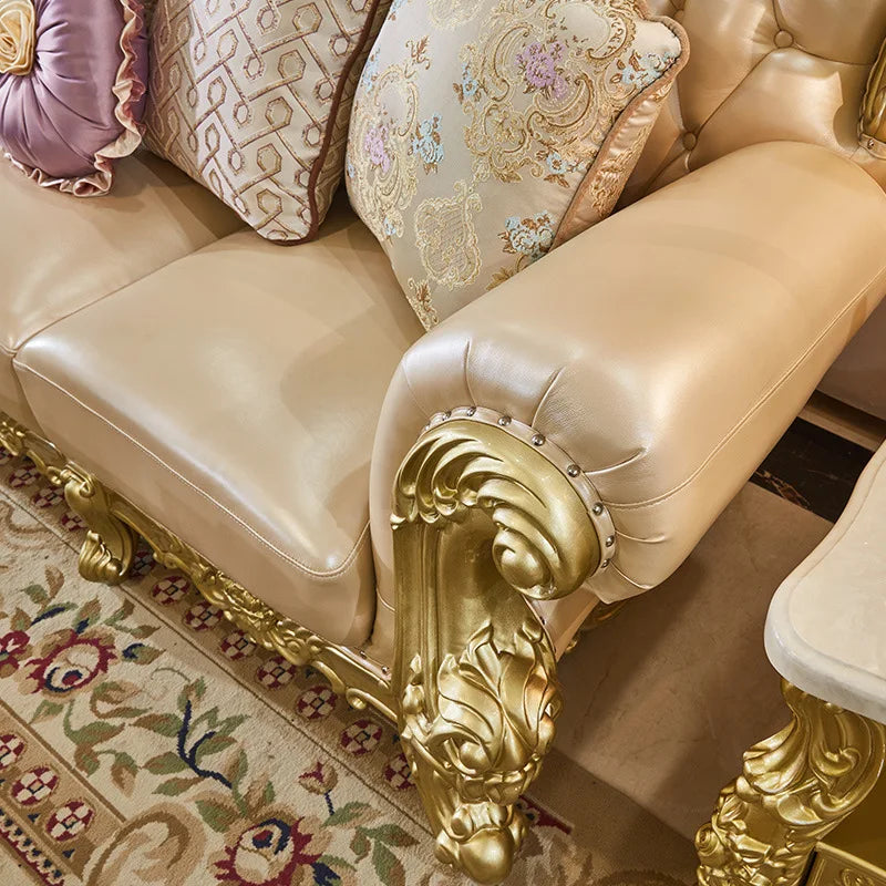 Classic Luxury Sofa Rubber Solid Wood Golden Antique European Royal Style Living Room Sofa Sets 1+2+3 | Kimlud Luxury Sofa