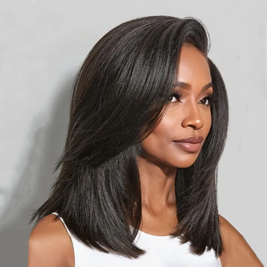 Yaki Straight Human Hair Wigs Pre Cut 13x4 HD Lace Front Wig Bye Bye Knots 200% Density Human Hair Wig Pre Plucked With Baby