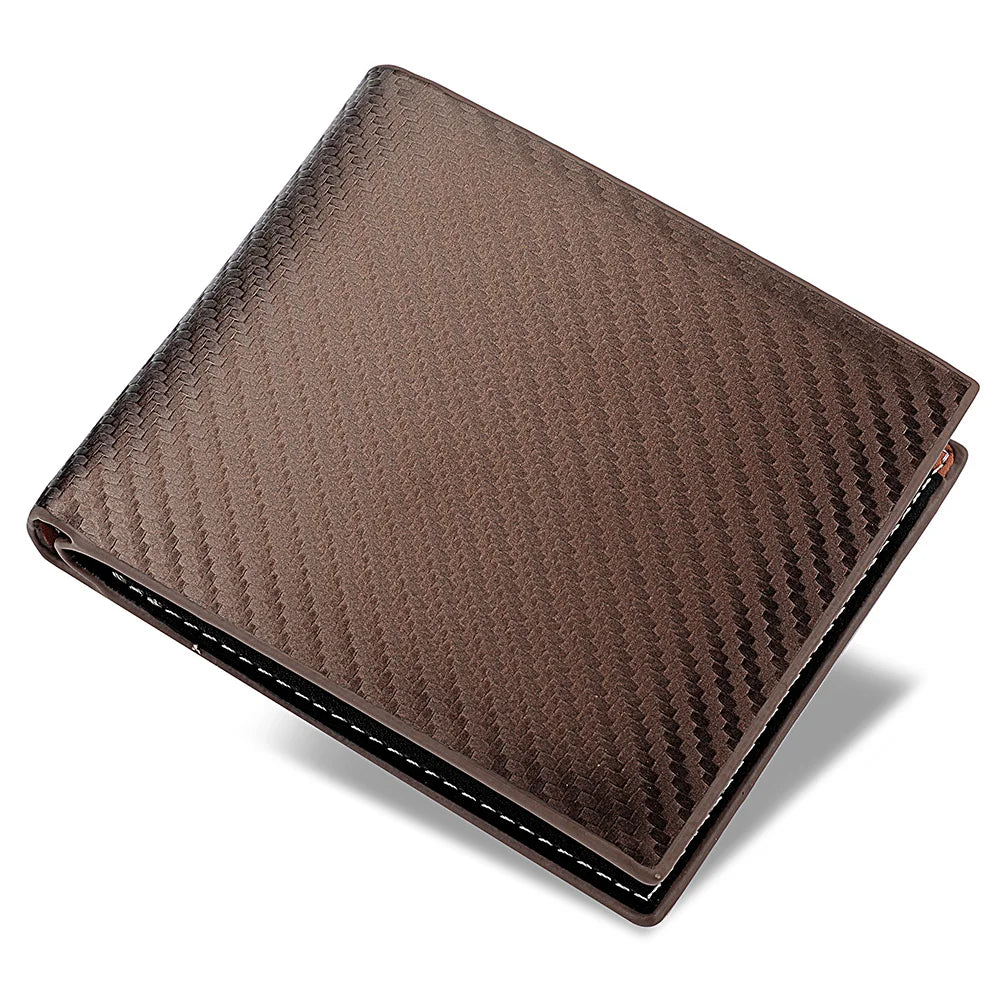 New PU Leather Carbon Fiber Short Wallet For Men Credit Card Holders, Zipper Coin Wallet