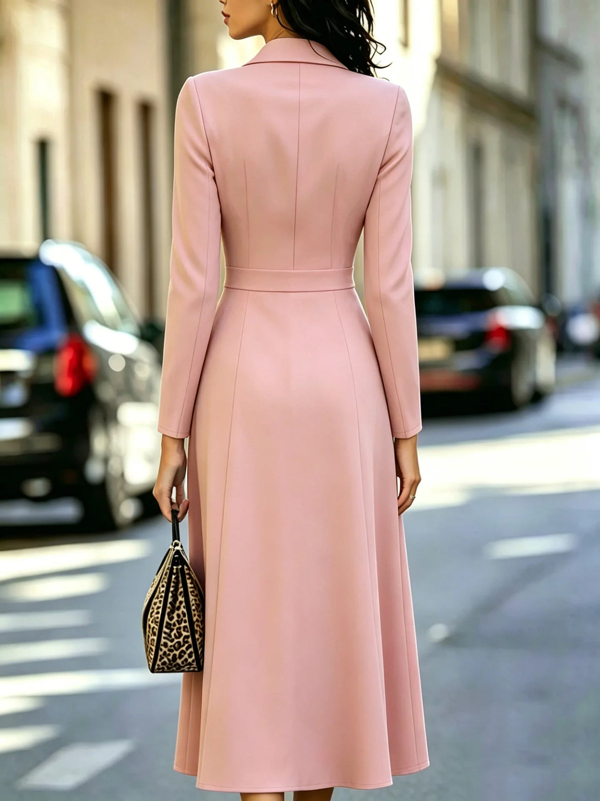 Fashionable Long Dress Elegant Solid Color Casual Slim Autumn Winter Commuting Style Long-sleeved Double-breasted Waist...