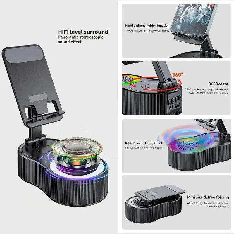 New Cell Phone Holder Stand With LDE Light Bluetooth Speaker Adjustable Tablet Bracket Support Portable Wireless Loudspeaker