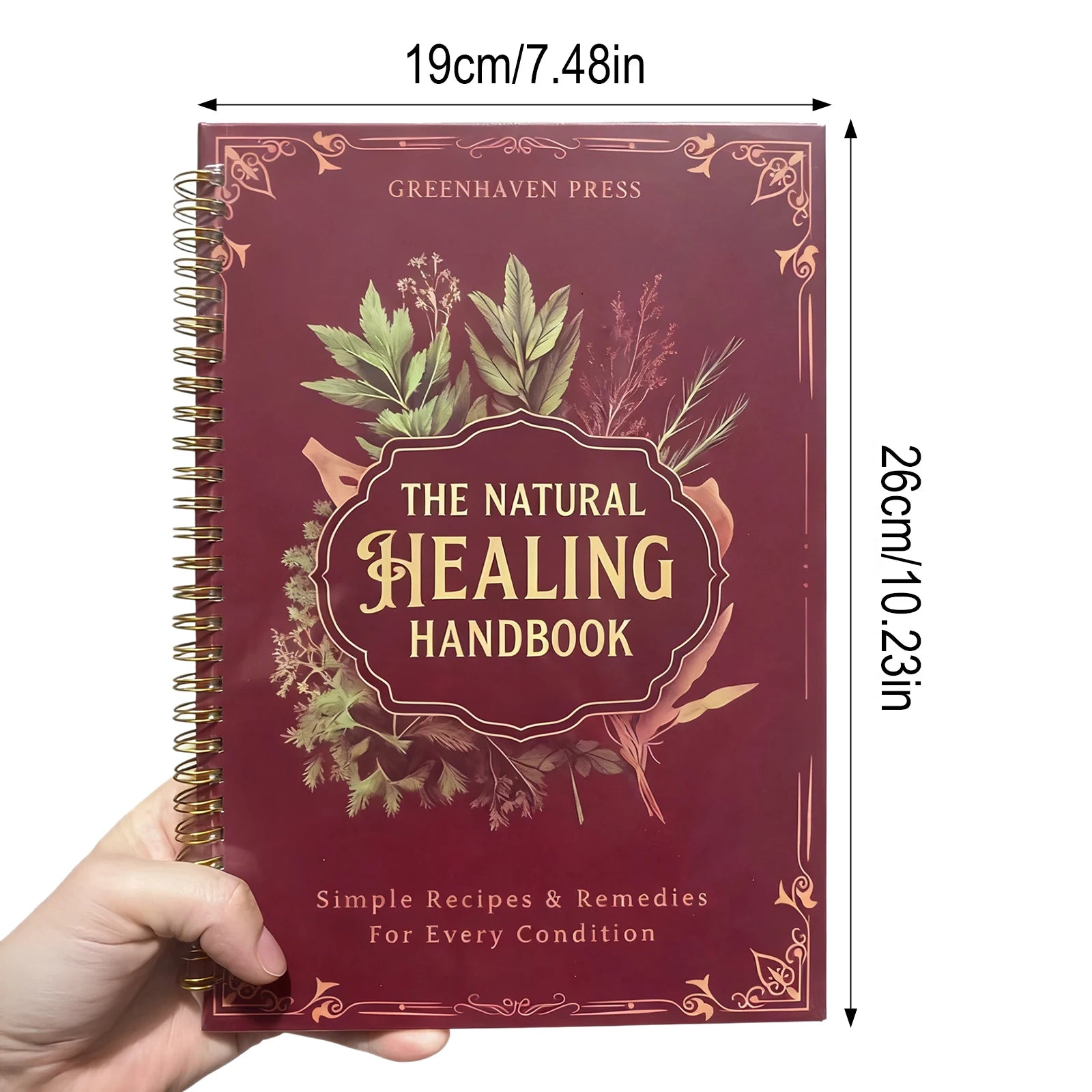 Natural Healing Handbook Spiral Bound Guide With Herbal Remedies And Recipes For Heart Health Blood Sugar Focus Boost 25x17.6cm