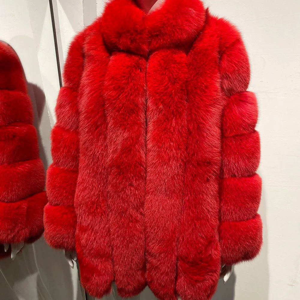 YOLOAgain Women's Stand Collar Real Fox Fur Jacket Natural Fox Fur Coat 2024 Winter - Kimlud