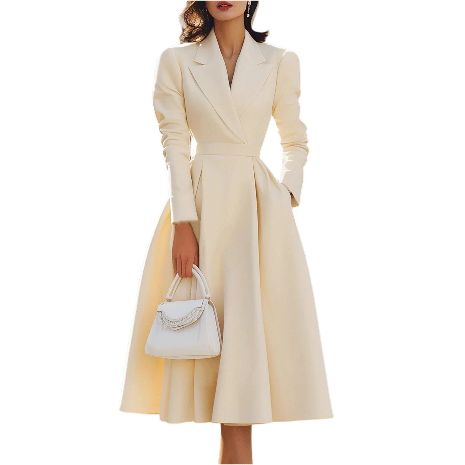 Autumn Winter Women's Elegant Long Dresses Fashion Solid-Color French V-Neck Waist-Cinching Evening Dress Ladies' Party...