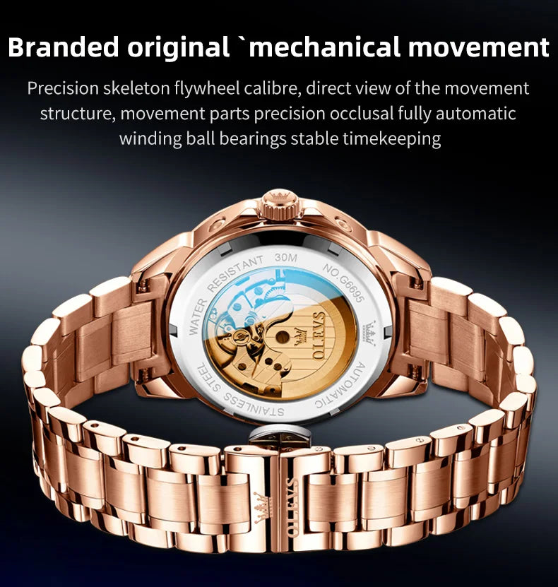 OLEVS 6695 Watch For Men Original Moon Phase Automatic Mechanical Man Watch 30M Waterproof Luminous Week Date Display...