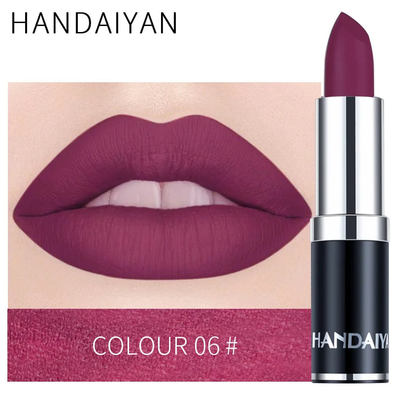 Handaiyan Sexy Nude Red Brown Purple Lipgloss Matte Lip Gloss Velvety Lipstick Matte Waterproof Makeup Long Lasting...