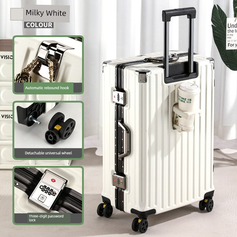 Multifunctional Luggage Women Men's Trolley Case 20-Inch Boarding Aluminum Frame Charging Large Capacity Travel Password Leather Case