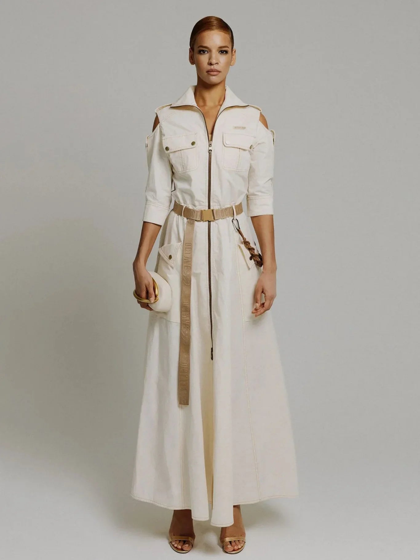 Retro Maxi Shirt Dress Women 2025 Turndown Neck Half Sleeve Zipper Belt Pockets Long Dress Ladies Streetwear Women Clothes