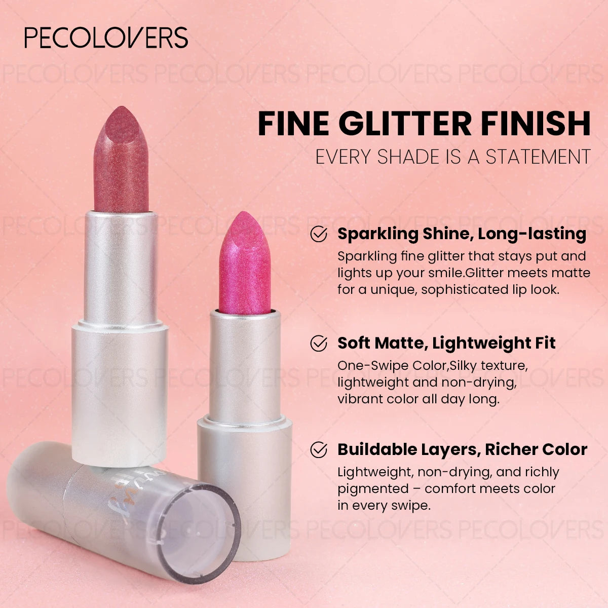 1PC Glitter Pearl, Various Shades, Cream Texture, Non-stick Cup, Sparkling Lipstick, Suitable for Christmas, Halloween Makeup - Kimlud