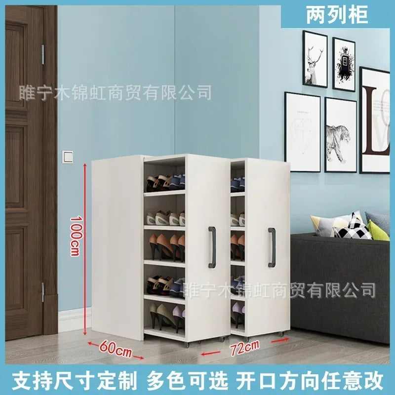 Sliding dustproof shoe cabinet, large capacity wheeled side pull shoe rack storage drawer type seam storage cabinet at home entr - Kimlud