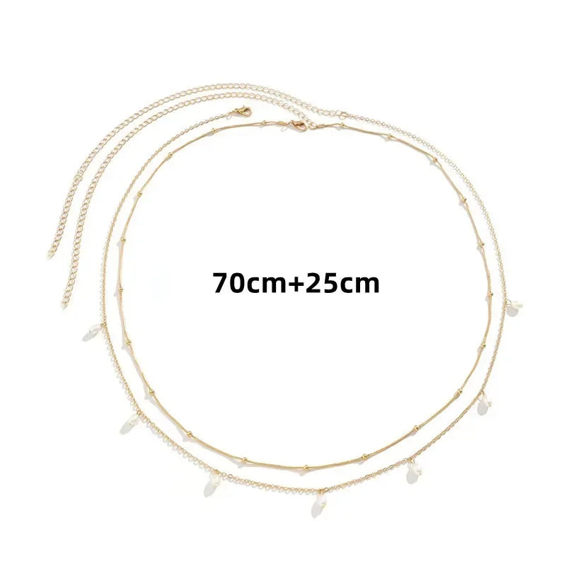 New Fashion Sexy Double Layer Pearl Chain for Women Waist Bead Belly Chain Belly Belt Summer Beach Body Jewelry Festival Gifts - Kimlud