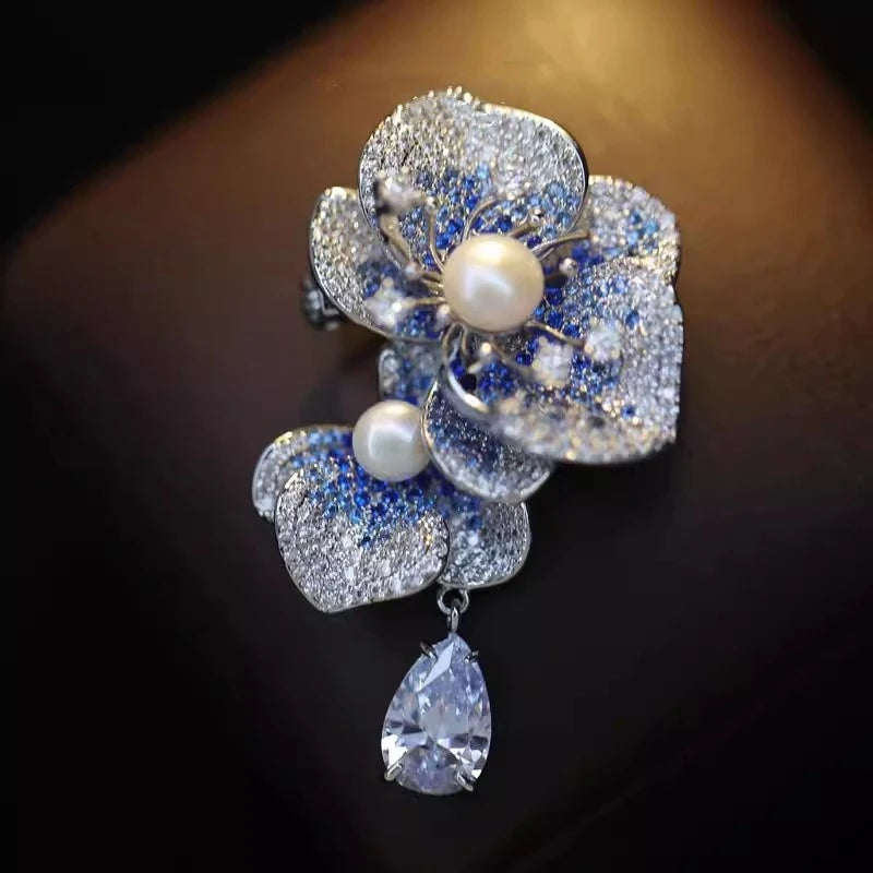 Light Luxury Elegant Zircon Pearl Flower Phalaenopsis Brooch For Women Fashion Sweet Crystal Jewelry Geometry Jewelry...