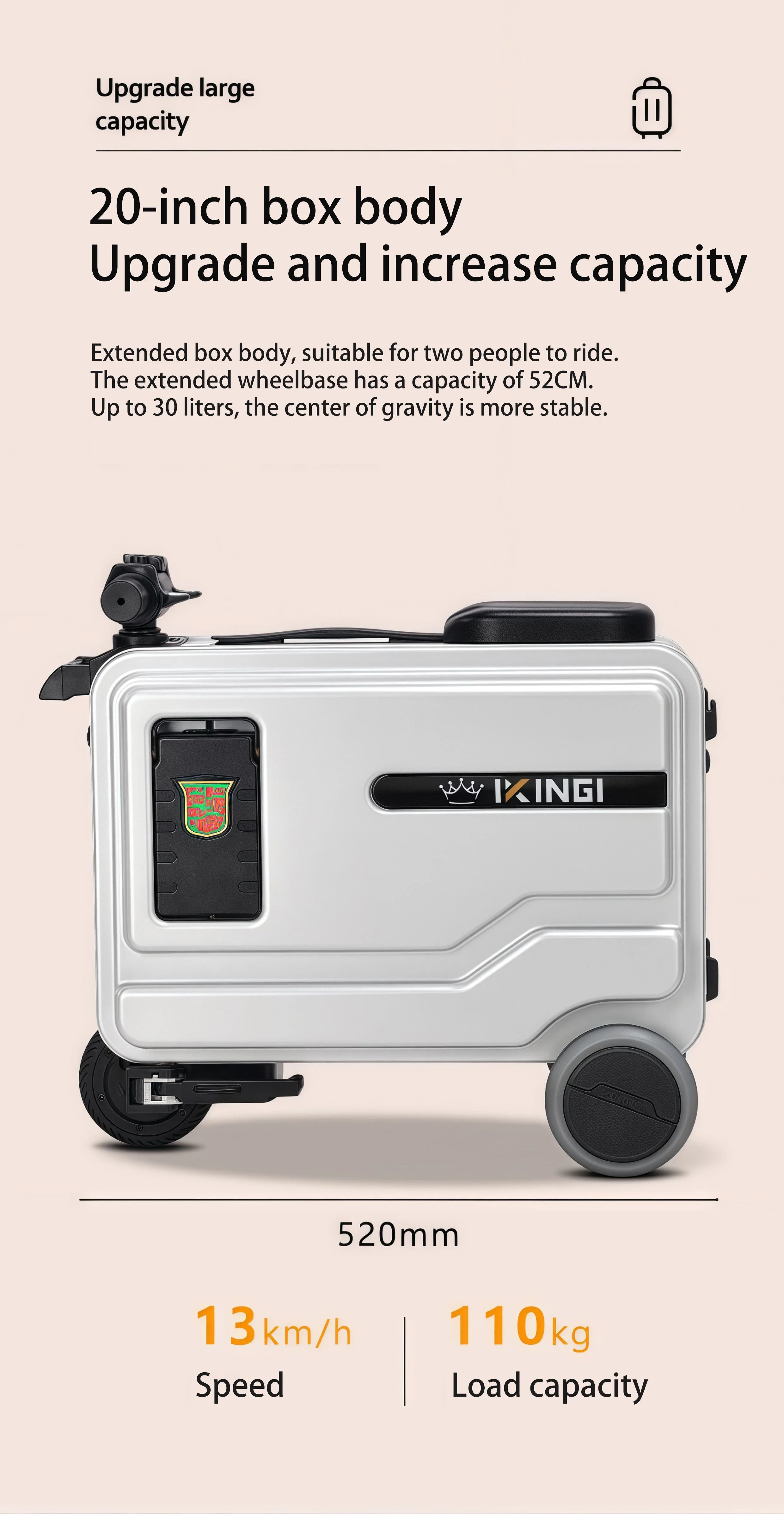 Deluxe Electric Scooter Luggage Children's Cabin Portable Smart Luggage Comfortable Seat Silver Trolley Multipurpose Bag...