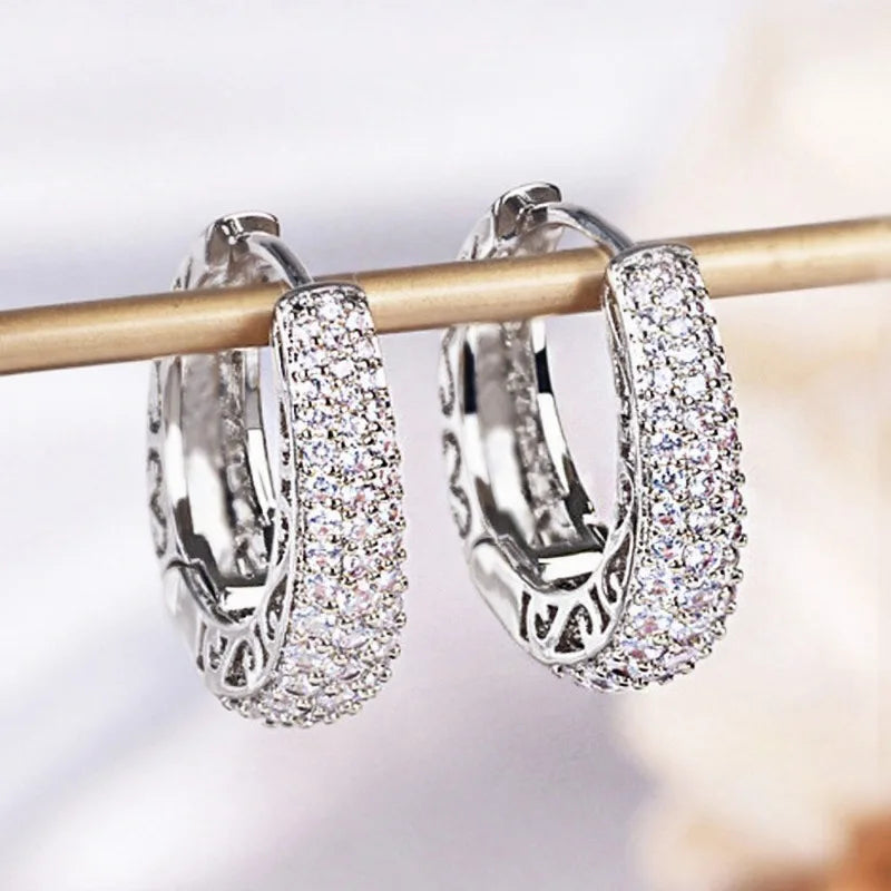 925 Sterling Silver Dazzling CZ Stone Hoop Earrings For Women Vintage Simple Zircon Circle Drop Earrings Elegant Party Jewelry - Kimlud