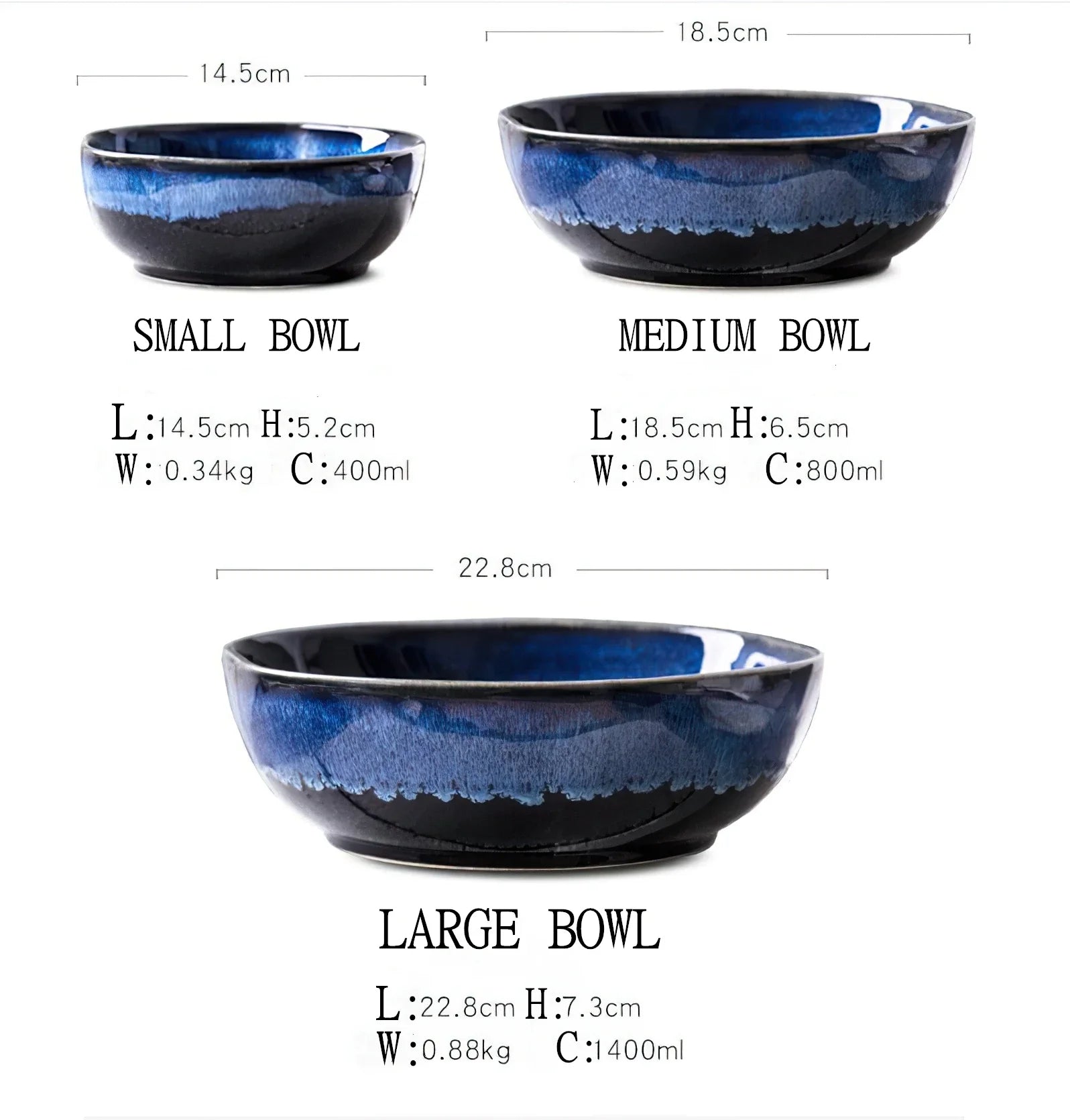 1 Pcs Bone China Bowl Tableware Blue Janpan Rice Soup Dinner Service Retro Ceramic Dinnerware Restaurant Home Kitchen...
