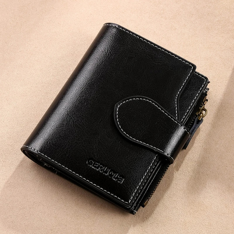 RFID anti-theft brush new three fold multi fold genuine leather cowhide wallet multifunctional anti tamper magnetic card bag sho