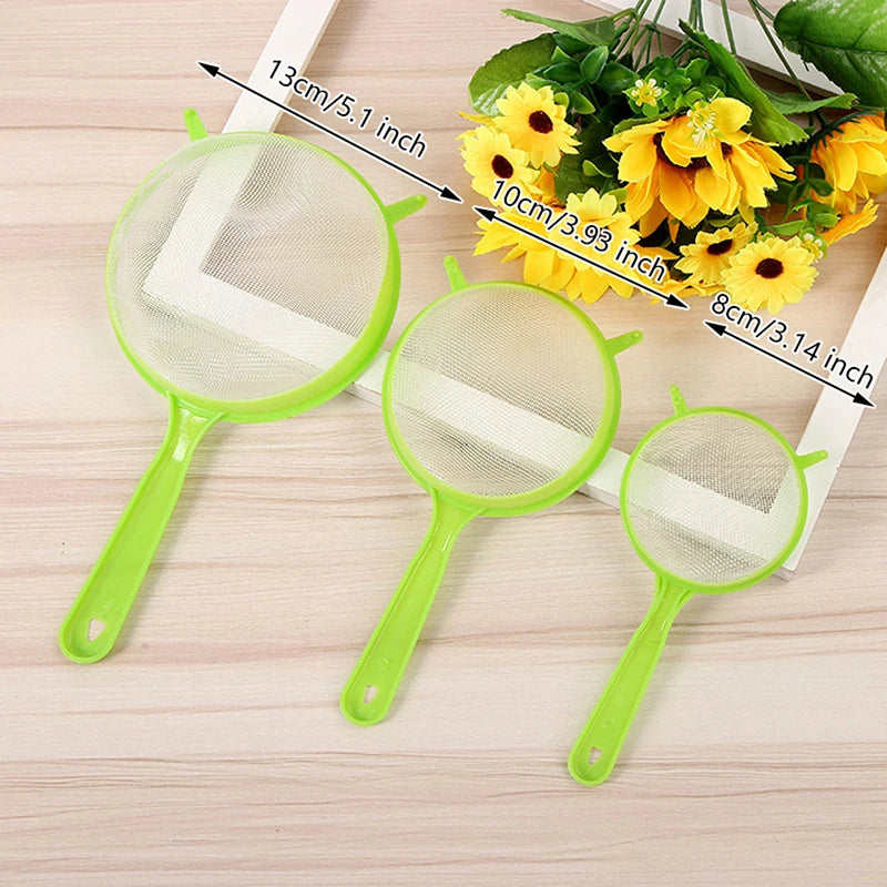 3pcs Plastic Fine Mesh Scoop Strainer Juice Tea Strainer Flour Colander Sieve Sifter Pastry Baking Tools Kitchen Accessories