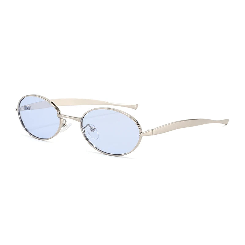 2pcs Y2K Oval Small Frame Unique Sunglasses Women Luxury Brand Metal Sun Glasses Punk Style Colorful Popular Eyeglasses UV400 - Kimlud