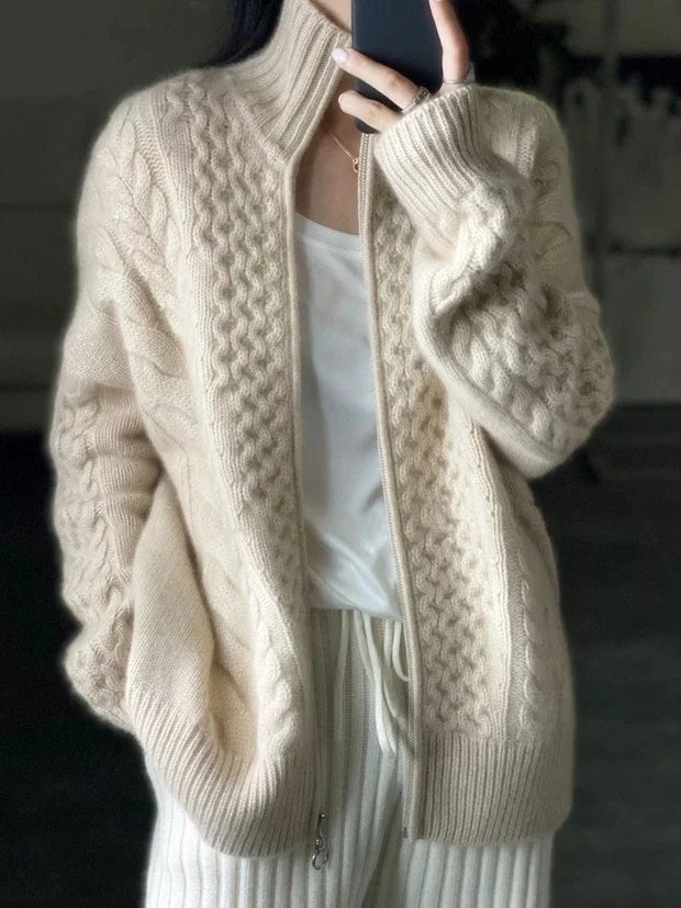 Autumn And Winter New Thick Turtleneck Knitted Cardigan Women's Loose Wool Sweater Cardigan Larg Size Female Jacket Top