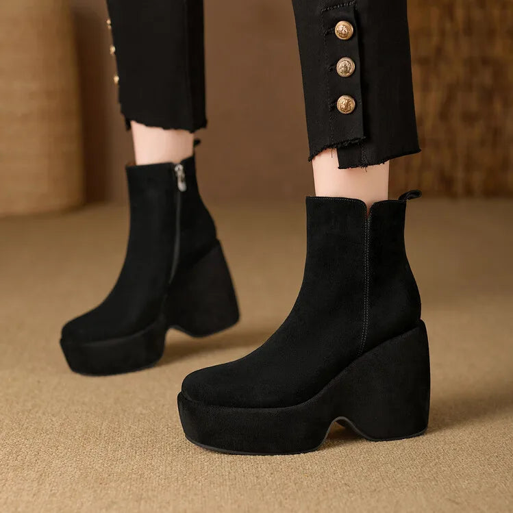 Brand Women Wedges Boots Suede Platform Women Ankle Boots High Quality Walking Comfy Woman Shoes New Sexy High Heels Bootie