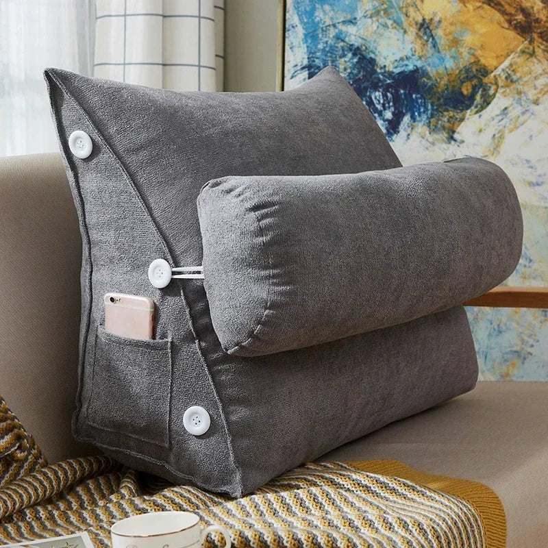 Reading Backrest Triangular Lumbar Support Cushion With Headrest Plush Back Pillow For Pain Relief Sofa Bed Chair Waist Cushion