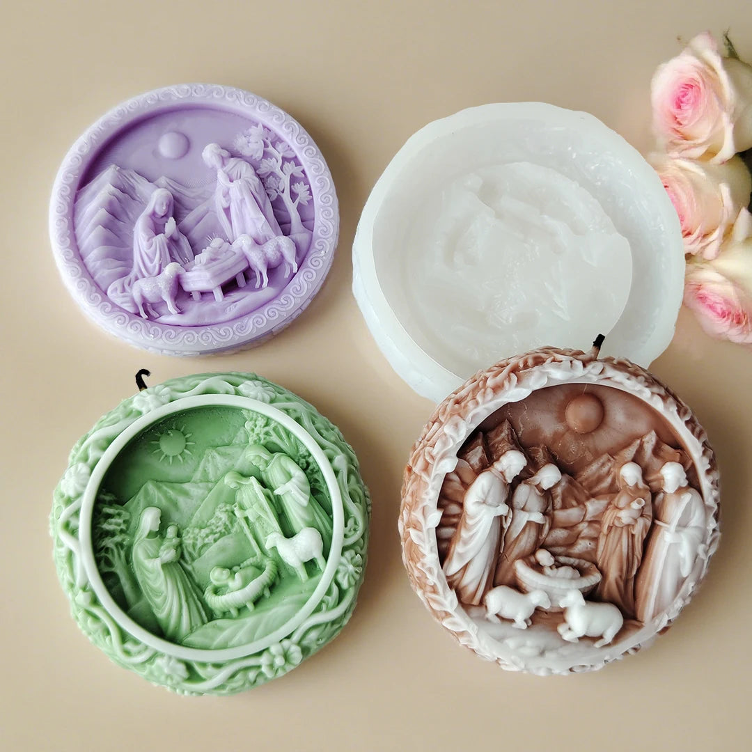 DIY Jesus Family Aroma Candle Silicone Mold Handmade Soap Plaster Epoxy Ornament Mold Chocolate Biscuit Baking Mould