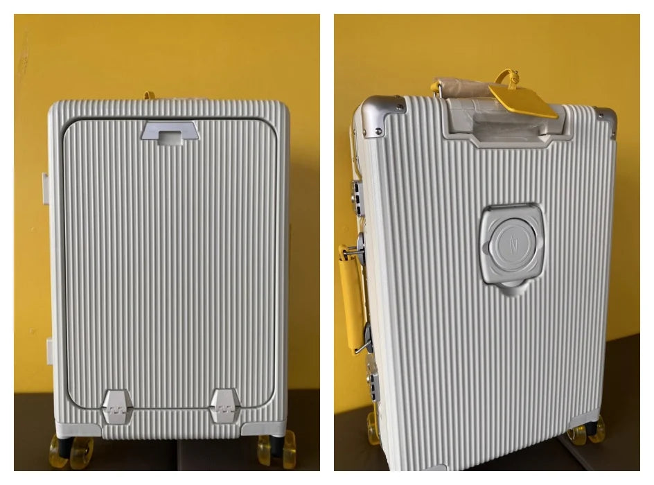 Front Opening Suitcase Aluminum Frame 20" Carry-on Trolley Case Bag with Colorful Silent Wheel USB Charging Plug Rolling Luggage - Kimlud