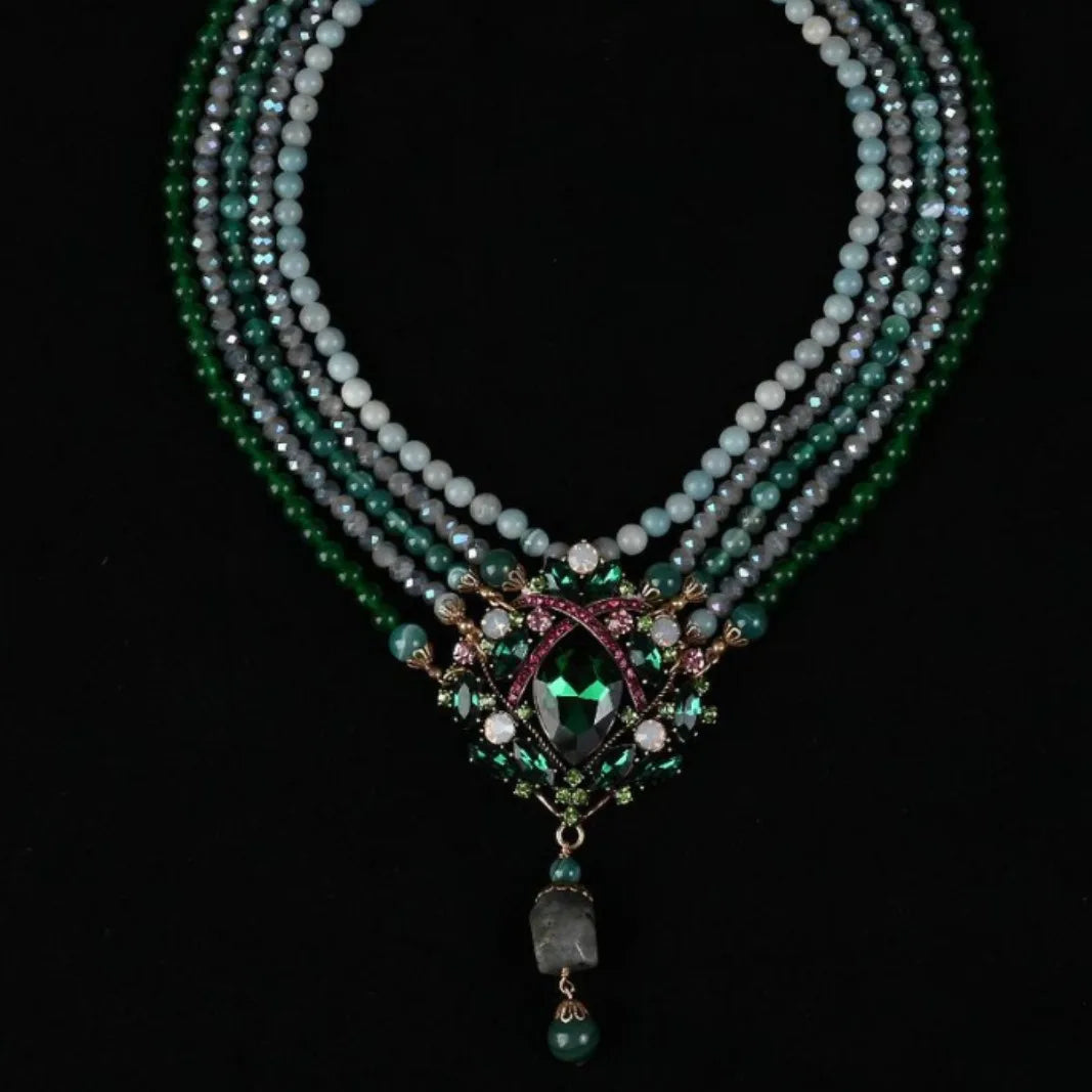 Retro luxury palace style Princess multi-layer glass agate bead necklace accessories
