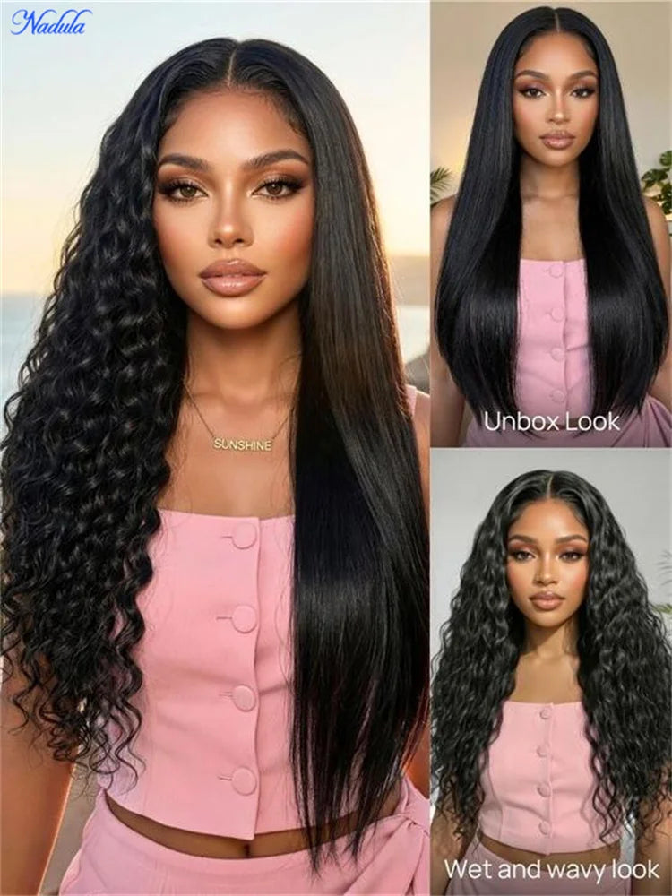 Nadula Wet and Wavy Human Hair Wig Bye-Bye Slip™ 13×4 & 7×5 Pre Cut HD Transparent Lace Front Glueless Wig Ready to Wear...