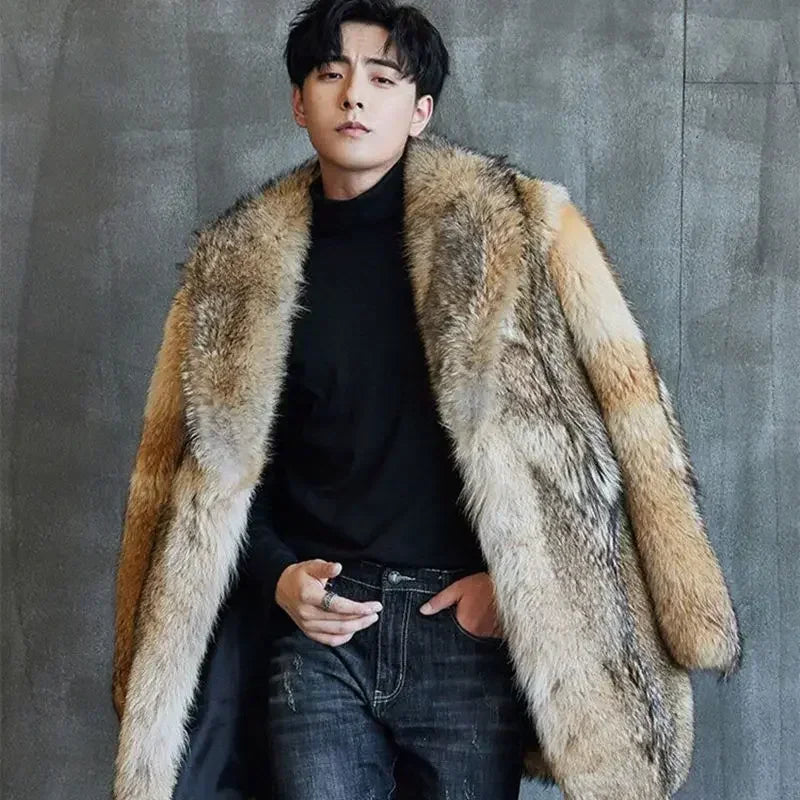2024 High-end Direct Sales Men's Medium and Long Wolf Fur Coat Fur Coat Mink Fur Coat Men