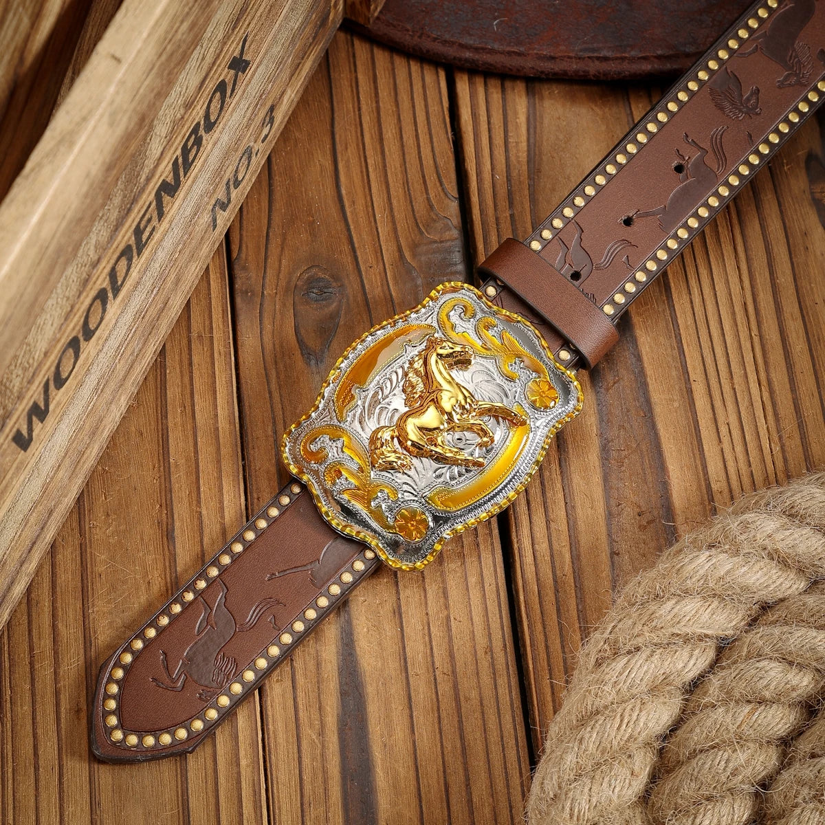 A Western-style buckle PU belt suitable for both men and women, and a unique retro casual belt (with perforated nails)