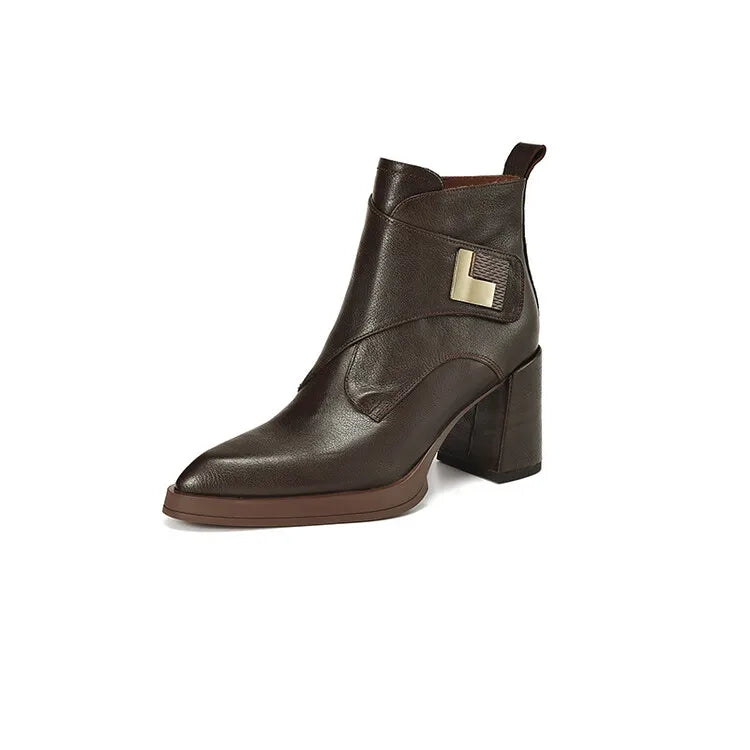 NEW Autumn/Winter Women Boots Genuine Leather Shoes for Women Pointed Toe Chunky Heel Shoe High Heel Modern Boots Platform Shoes