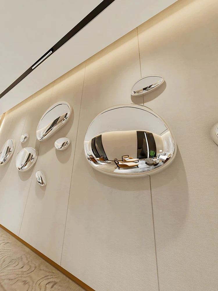 Creative Imitation Stainless Steel Pebble Wall Water Droplet Decor Artwork Hotel Light Luxury Pendants Living Room Wall...