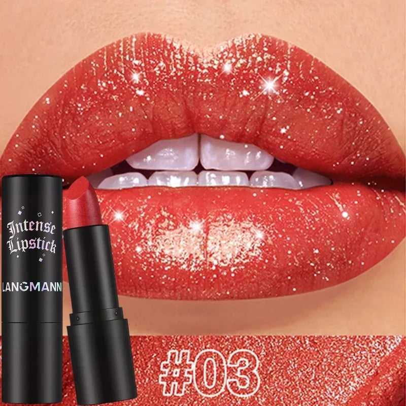 Nude Gray Metallic Lipstick Glitter Diamond Waterproof Long-Lasting Lip Gloss High Pigment Shiny Sparkling Pearl Lip Tint Makeup - Kimlud