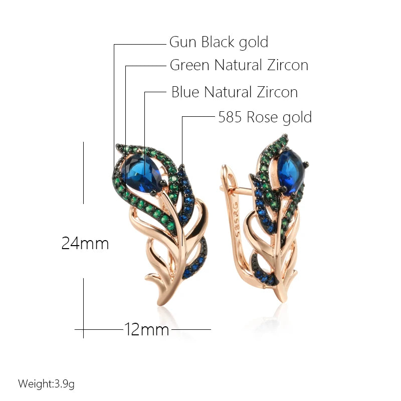 Kinel Hot Blue Natural Zircon Drop Earrings For Women 585 Rose Gold and Black Plating Vintage Crystal Leaf Daily Fine...