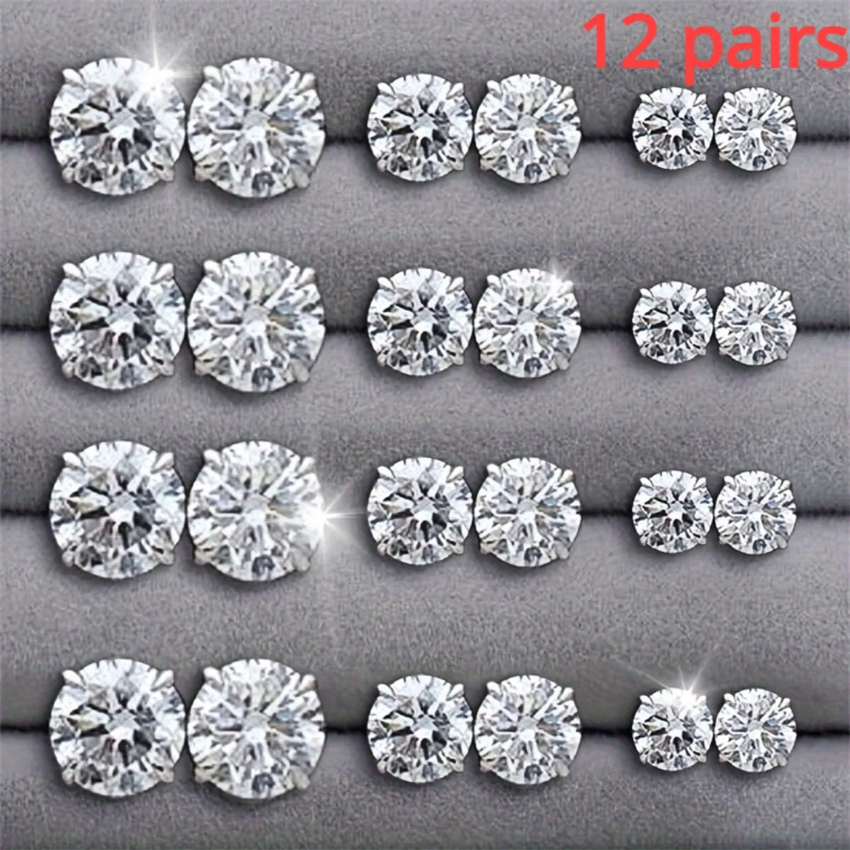 12 Pairs Set Stainless Steel Stud Earrings with Gemstone Buds Round Earrings Unisex Fashion Jewelry Gifts | Kimlud...