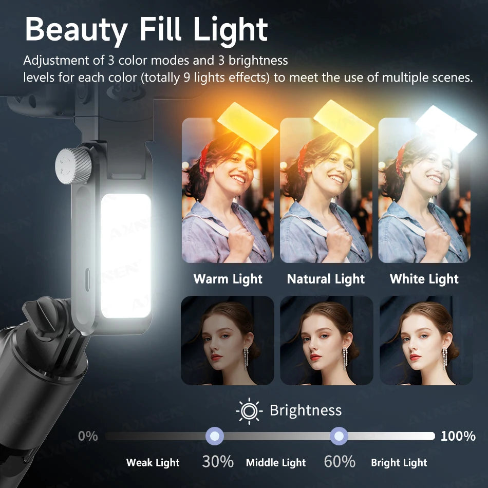 Gimbal Q19 AI Desktop 360° Auto Rotation Face Track Anti-Shake Selfie Stick Handheld Stabilizer with Fill Light for Smartphones